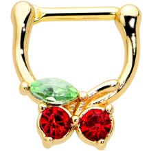 Load image into Gallery viewer, 16G 5/16 Red Green Gem Gold Tone Tasty Cherry Cartilage Clicker
