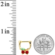 Load image into Gallery viewer, 16G 5/16 Red Green Gem Gold Tone Tasty Cherry Cartilage Clicker

