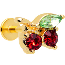 Load image into Gallery viewer, 16G 1/4 Red Gem Gold Tone Tasty Cherry Fruit Labret Monroe Tragus

