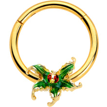 Load image into Gallery viewer, 16G 3/8 Gold Tone Tiny Ladybug Leaves Hinged Segment Ring
