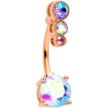 Load image into Gallery viewer, Aurora CZ Gem Rose Gold Tone Triple Drop Round Belly Ring
