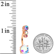 Load image into Gallery viewer, Aurora CZ Gem Rose Gold Tone Triple Drop Round Belly Ring
