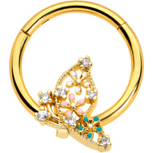 Load image into Gallery viewer, 16G 3/8 Clear CZ Gem Gold Tone Abstract Hinged Segment Ring
