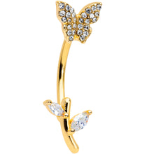 Load image into Gallery viewer, Clear CZ Gem Gold Tone Branch Butterfly Double Mount Belly Ring
