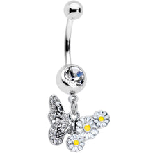 Load image into Gallery viewer, Clear Gem Butterfly Daisy Flowers Dangle Belly Ring
