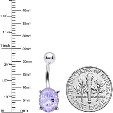 Load image into Gallery viewer, Purple Gem Oval Flower Mandala Stylish Elegance Belly Ring

