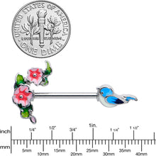 Load image into Gallery viewer, 14G 9/16 Happy Blue Bird Pink Flowers Barbell Nipple Ring Set
