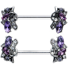 Load image into Gallery viewer, 14G 9/16 Purple Gem Abstract Elegance Barbell Nipple Ring Set
