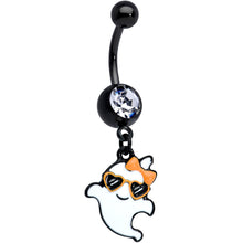 Load image into Gallery viewer, Clear Gem Black Date Night Ghosts Halloween Dangle Belly Ring Set of 2
