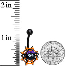 Load image into Gallery viewer, Black Orange Spider Web Purple Bow Spider Halloween Belly Ring
