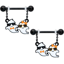 Load image into Gallery viewer, 14G 9/16 Black Date Night Ghosts Halloween Dangle Nipple Ring Set
