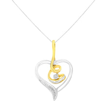 Load image into Gallery viewer, Espira 10K Two-Tone Yellow &amp; White Gold .03 Cttw Diamond-Accented Round-Cut Diamond Swirl Open Heart 18" Pendant Necklace (I-J Color, I2-I3 Clarity)
