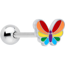 Load image into Gallery viewer, Pride Rainbow Stripes Butterfly Barbell Tongue Ring
