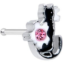 Load image into Gallery viewer, 20G 1/4 Pink Gem Black Cat White Flowers Nose Bone
