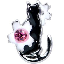 Load image into Gallery viewer, 20G 1/4 Pink Gem Black Cat White Flowers Nose Bone

