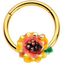 Load image into Gallery viewer, 16G 3/8 Gold Tone Summer Sunflower Hinged Segment Ring

