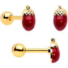 Load image into Gallery viewer, 16G 1/4 Clear Gem Gold Hue Autumn Acorn Cartilage Tragus Set of 3
