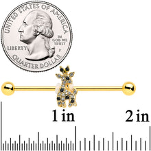 Load image into Gallery viewer, 14G Black Gem Gold Tone Decadent Deer Industrial Barbell 38mm
