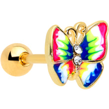 Load image into Gallery viewer, 16G 1/4 Clear Gem Gold Tone Bright Butterfly Cartilage Tragus
