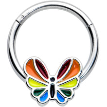 Load image into Gallery viewer, 16G 3/8 Pride Rainbow Stripes Butterfly Hinged Segment Ring
