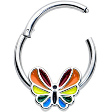 Load image into Gallery viewer, 16G 3/8 Pride Rainbow Stripes Butterfly Hinged Segment Ring

