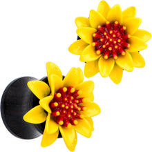 Load image into Gallery viewer, Natural Wood Yellow Sunflower Double Flare Plug Set
