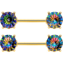 Load image into Gallery viewer, 14G 9/16 Vitrail Gem Gold Tone Simply Elegant Nipple Ring Set
