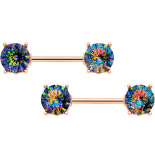 Load image into Gallery viewer, 14G 9/16 Vitrail Gem Rose Gold Tone Simply Elegant Nipple Ring Set
