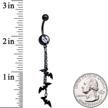 Load image into Gallery viewer, Clear Gem Black Gone Batty Halloween Dangle Belly Ring

