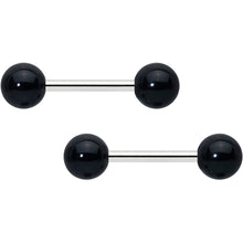 Load image into Gallery viewer, 14G 1/2 Elegant Black Agate Barbell Nipple Ring Set
