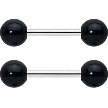 Load image into Gallery viewer, 14G 1/2 Elegant Black Agate Barbell Nipple Ring Set
