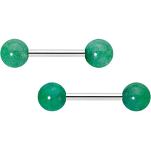 Load image into Gallery viewer, 14G 1/2 Elegant Green Jade Barbell Nipple Ring Set
