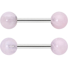 Load image into Gallery viewer, 14G 1/2 Elegant Pink Rose Quartz Barbell Nipple Ring Set
