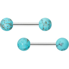 Load image into Gallery viewer, 14G 1/2 Elegant Blue Turquoise Barbell Nipple Ring Set

