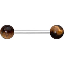 Load image into Gallery viewer, Elegant Brown Tiger Eye Barbell Tongue Ring
