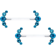 Load image into Gallery viewer, 14G 13/16 Blue Gem Bioplast Simple Curvation Barbell Nipple Ring Set
