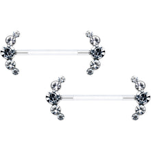 Load image into Gallery viewer, 14G 13/16 Clear Gem Bioplast Simple Curvation Barbell Nipple Ring Set
