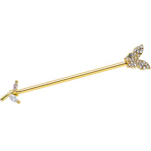 Load image into Gallery viewer, 14G Clear CZ Gem Gold Tone Glam Butterfly Industrial Barbell 38mm
