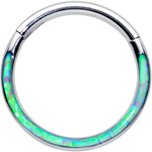 Load image into Gallery viewer, 16G 3/8 Green Synthetic Opal Wider Curve Hinged Segment Ring
