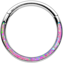 Load image into Gallery viewer, 16G 3/8 Purple Synthetic Opal Wider Curve Hinged Segment Ring
