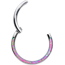 Load image into Gallery viewer, 16G 3/8 Purple Synthetic Opal Wider Curve Hinged Segment Ring
