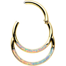Load image into Gallery viewer, 16G 3/8 White Synth Opal Gold Tone Double Row Hinged Segment Ring
