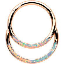 Load image into Gallery viewer, 16G 3/8 White Synth Opal Rosy Tone Double Row Hinged Segment Ring

