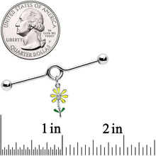 Load image into Gallery viewer, 14G Clear CZ Gem Whimsy Daisy Flower Dangle Project Bar 38mm
