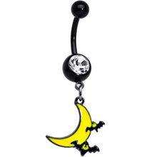 Load image into Gallery viewer, Clear Gem Black Batty Moon Halloween Dangle Belly Ring
