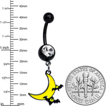 Load image into Gallery viewer, Clear Gem Black Batty Moon Halloween Dangle Belly Ring
