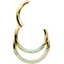 Load image into Gallery viewer, 16G 5/16 Synth Opal Gold Tone Double Row Hinged Segment Ring
