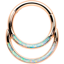 Load image into Gallery viewer, 16G 5/16 Synth Opal Rose Gold Tone Double Row Hinged Segment Ring
