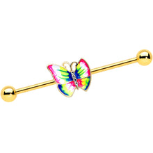 Load image into Gallery viewer, 14G Clear Gem Gold Tone Bright Butterfly Industrial Barbell 38mm

