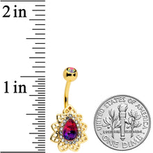 Load image into Gallery viewer, Purple Tourmaline Gold Tone Filigree Drop Belly Ring
